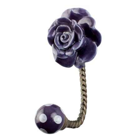 Purple Flower Ceramic Wall Hook in Antique Fitting
